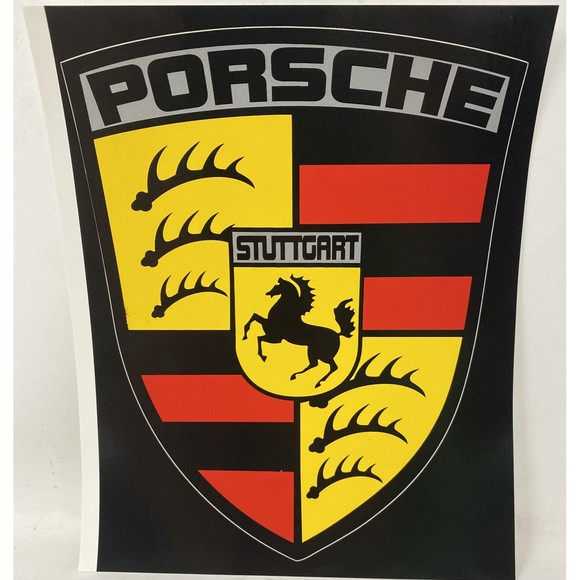 1 Porsche Crest Sticker Color Black Red Vinyl Decal Large - Picture 1 of 6